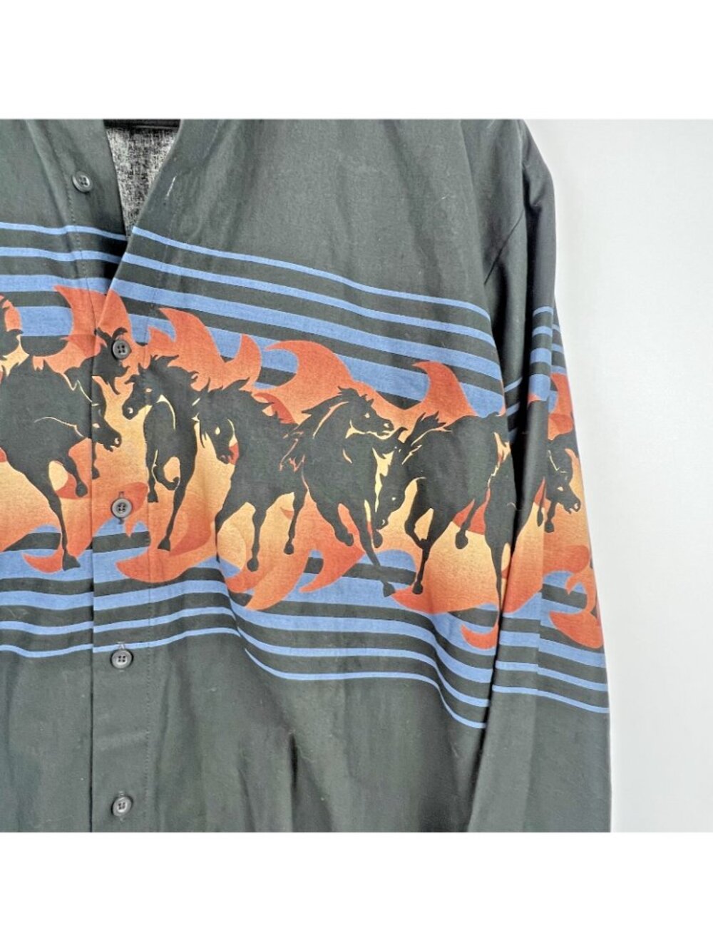 Vintage Roper Border Wild Horse Shirt XL β Black USA Made Pearl Snap Western - Picture 3 of 6